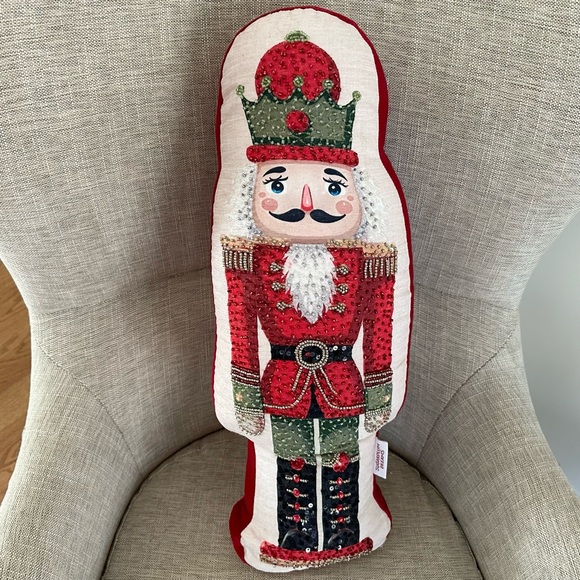 Nutcracker Oversized Holiday Christmas Beaded, Sequins & Velvet Throw Pillow - Picture 8 of 11
